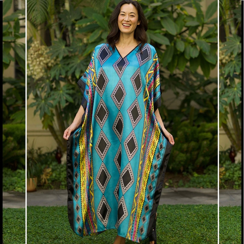 LOWEST🌺 NWT WINLAR (Fits Sizes 0 to4X) TURQUOISE DIAMOND COVERUP/CAFTAN - Picture 4 of 13